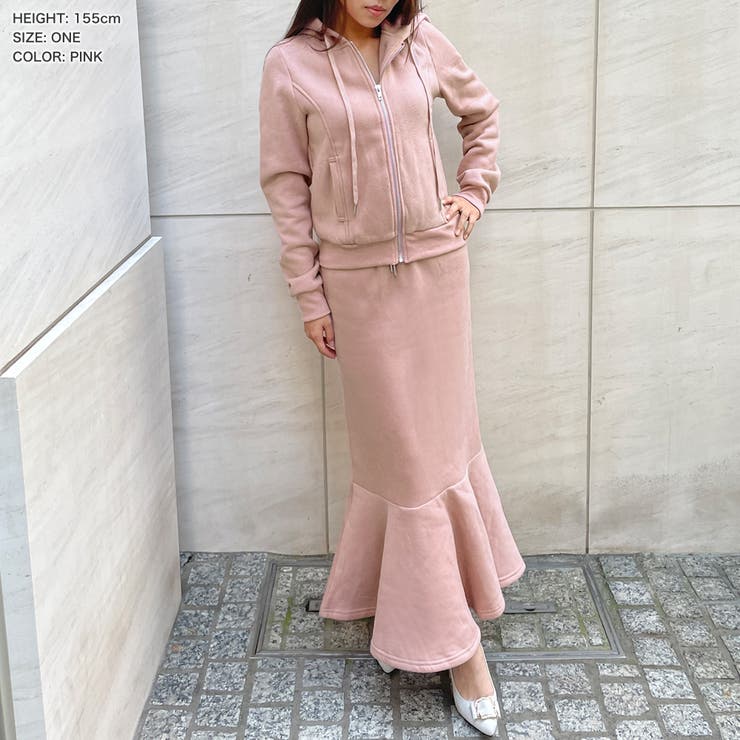 裏起毛スウェットパーカー&マーメイドスカートセットアップ [20557