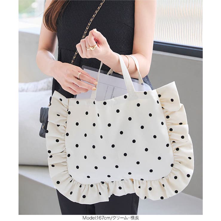 選べる2タイプ ドット柄フリルトートバッグ［B1592］[品番