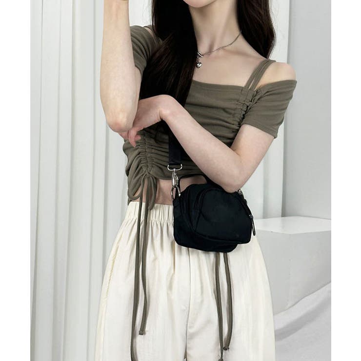 ルーシングオフショルダー バレエコア トップス[品番：KH000014624