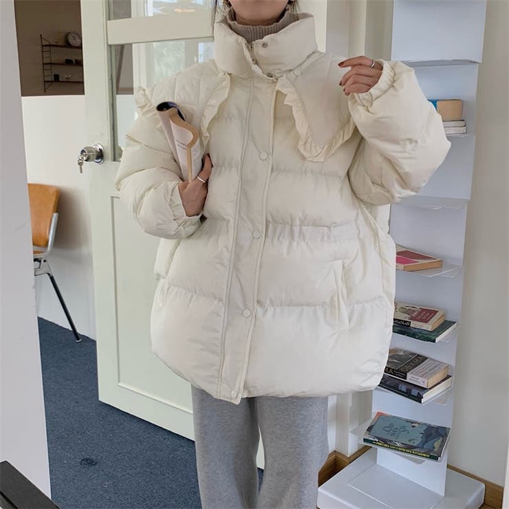 ビッグカラー中綿ジャケット キルティングジャケット タートルネック