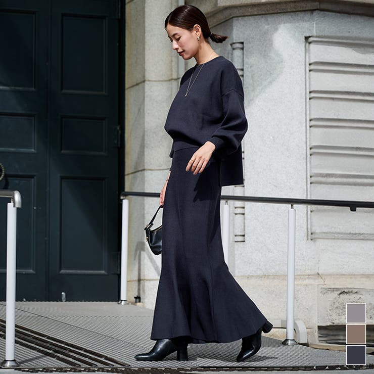 クルーネックトップス×マーメイドスカートニットセットアップ【UR'S