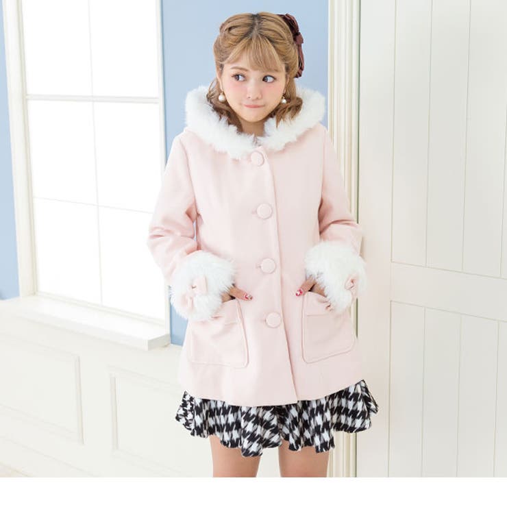 袖口ファー&リボンポケットフード付きショートコート MaR FN[品番