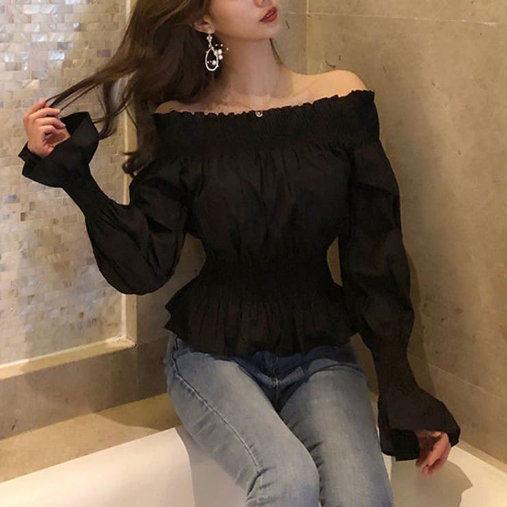 BL】オフショルダーギャザーブラウス オフショルダーブラウス ギャザー