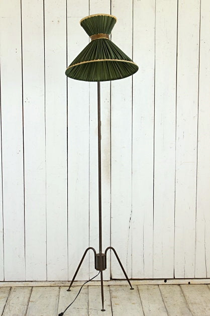 1930年代オリジナル布シェード付レアなアイアンフロアスタンド