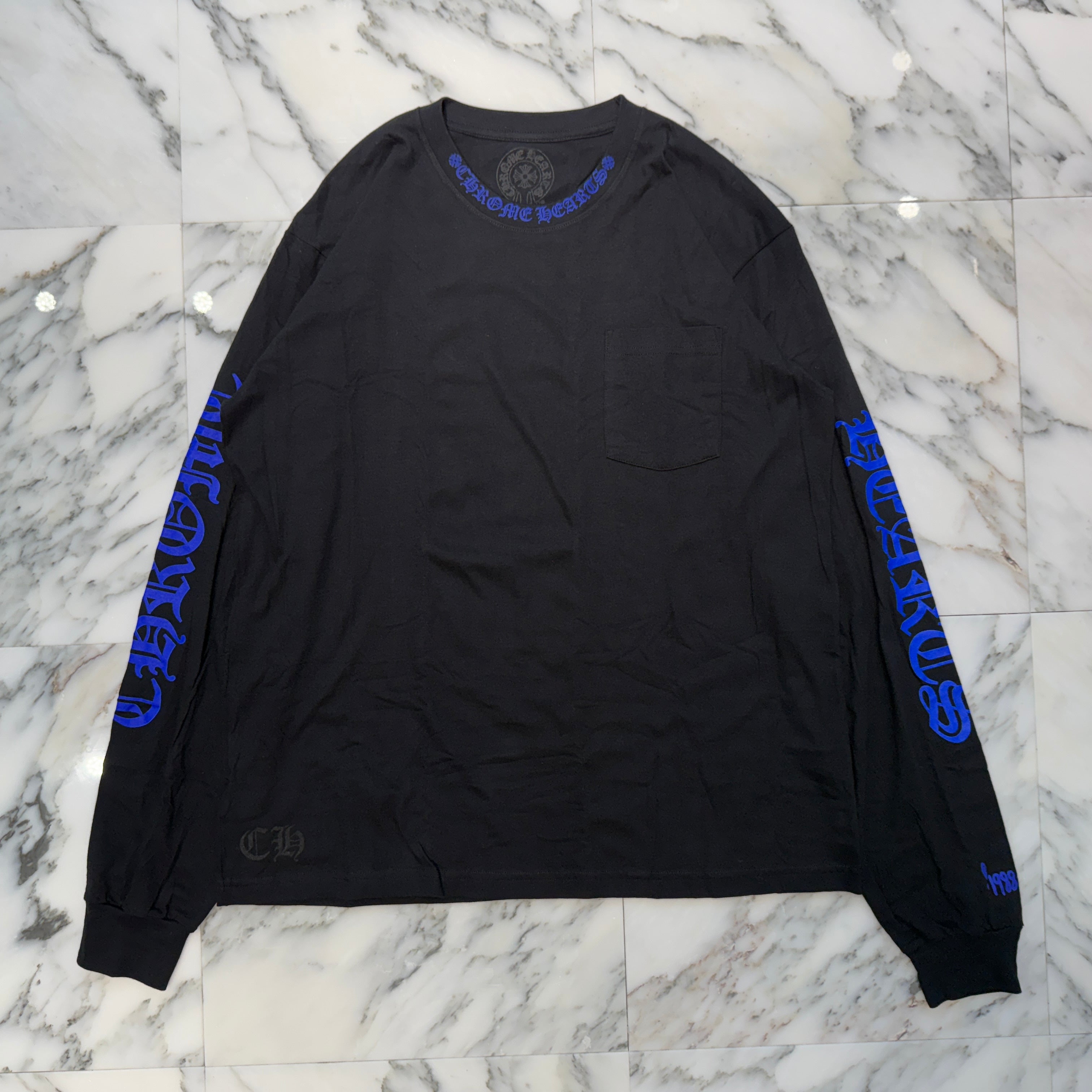 CHROME HEARTS 2024AW Old English Neck Logo Neon Blue Long Sleeve