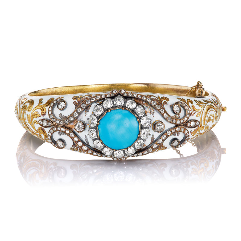 Victorian Turquoise and Diamond White Enamel Bangle – Andria