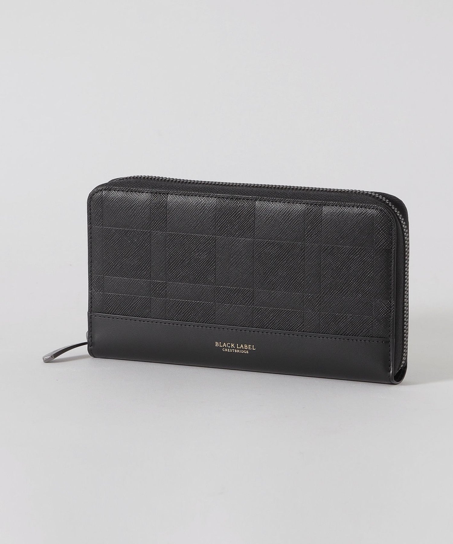 インサイドクレストブリッジチェックコンビレザーラウンドジップ