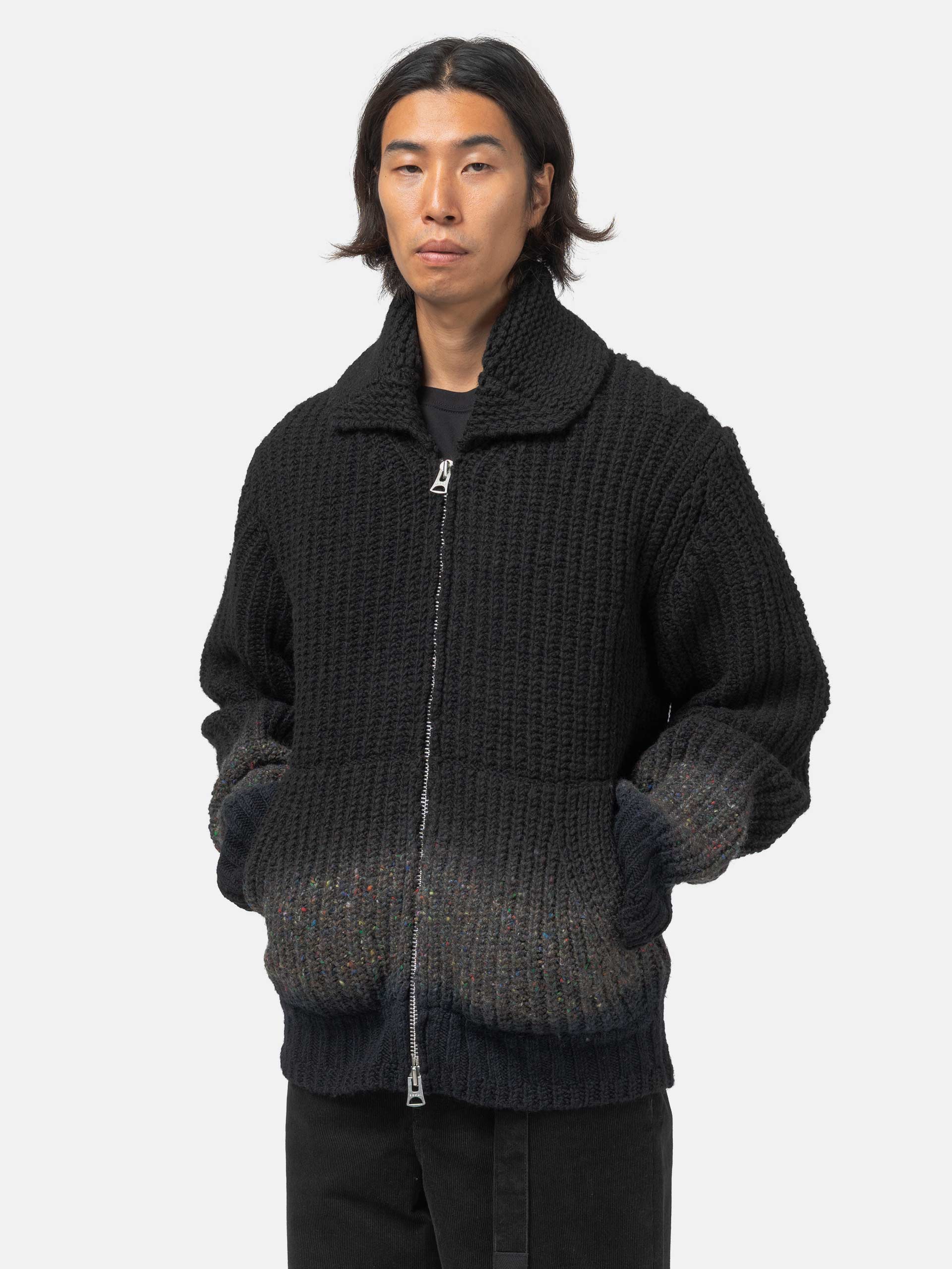 sacai Garment Dye Wool Knit Cardigan Black | HAVEN
