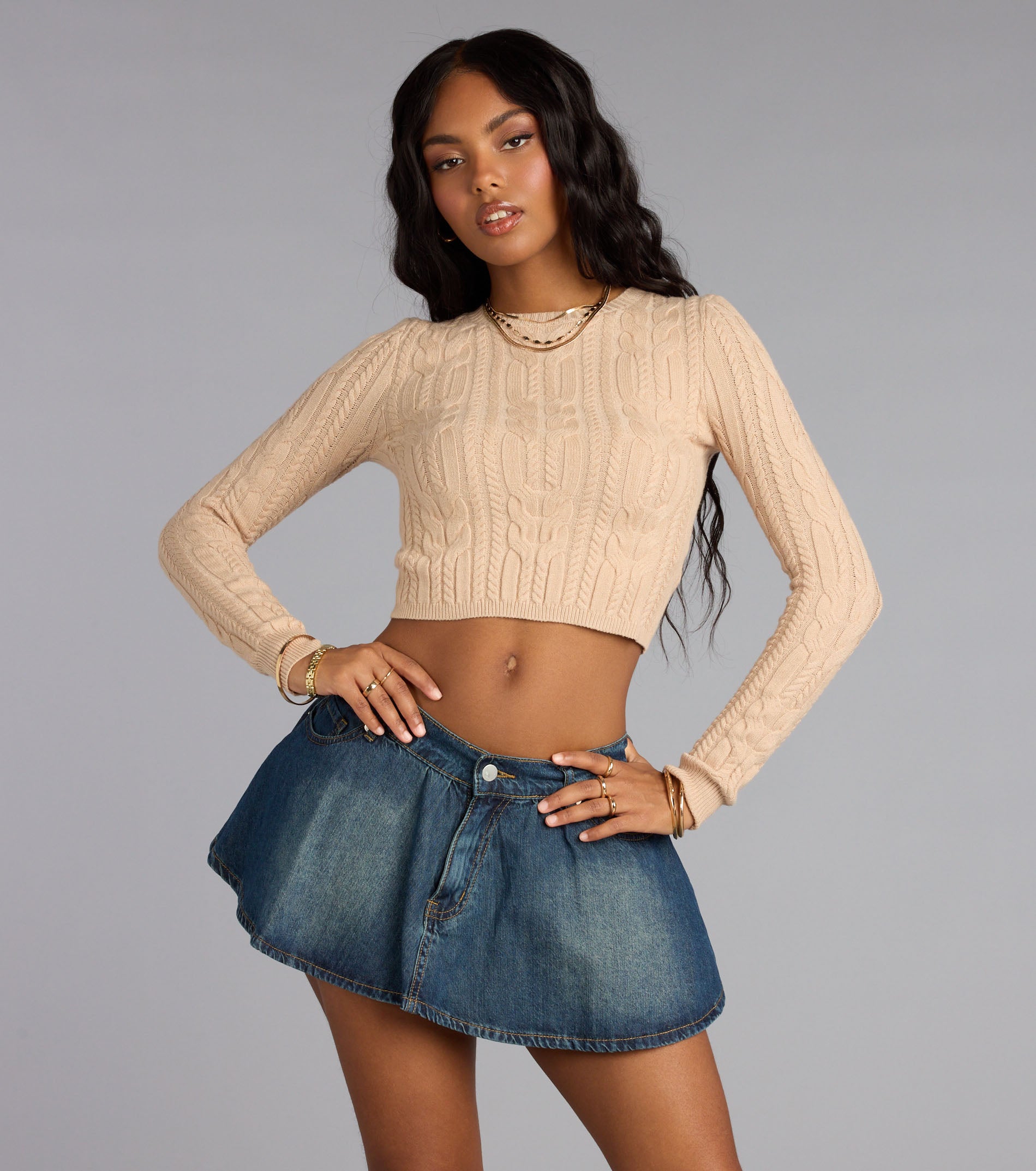 Cozy Glam Cable Knit Long Sleeve Bolero | Windsor