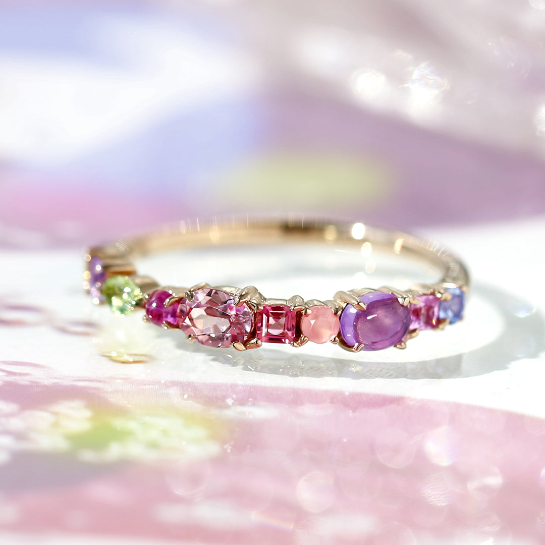 ビズー公式】マルチカラー 桜色 天然石 エタニティ K18(18金) プラチナ