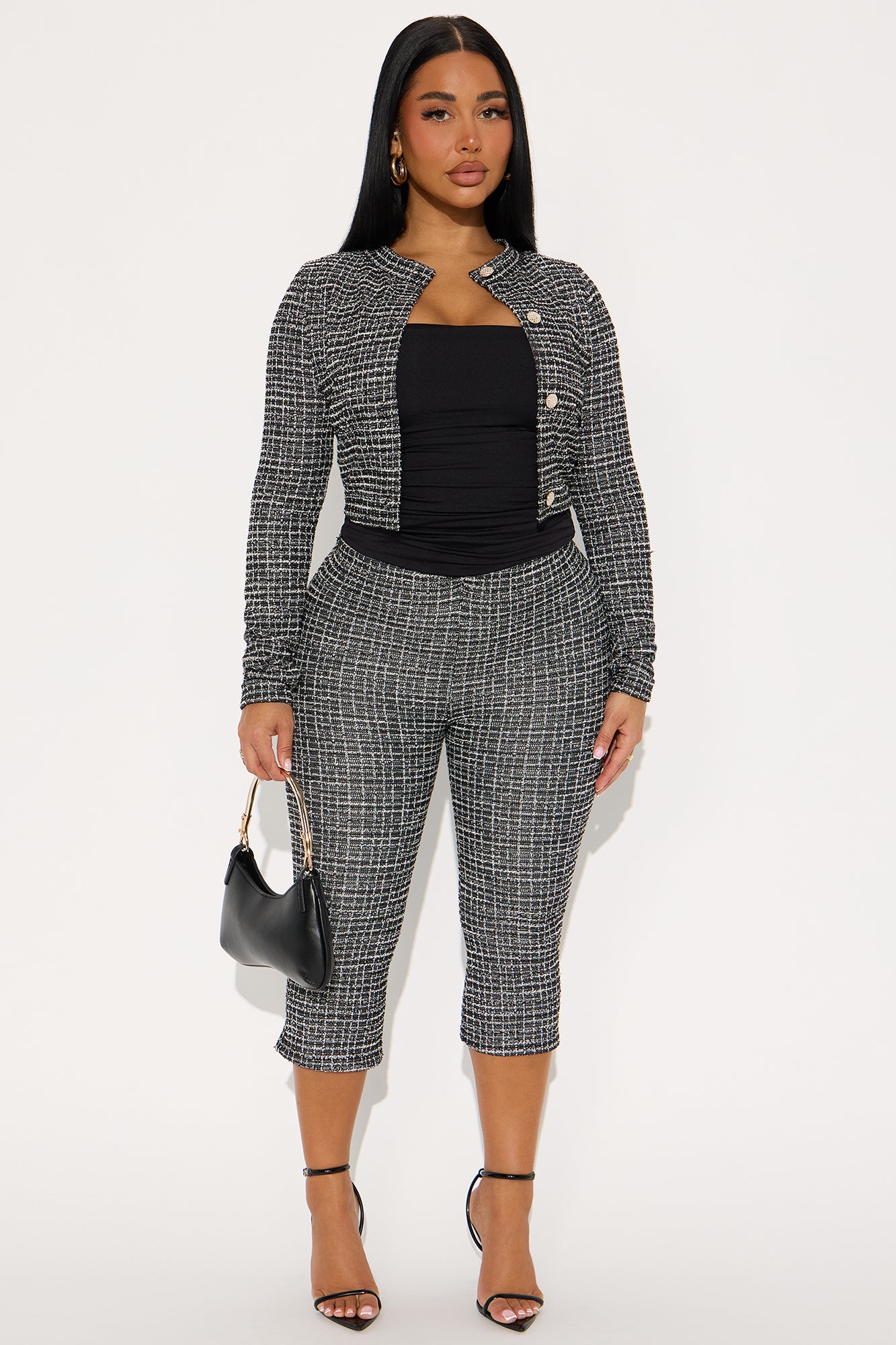 Aurora Tweed Capri Set - Black | Fashion Nova
