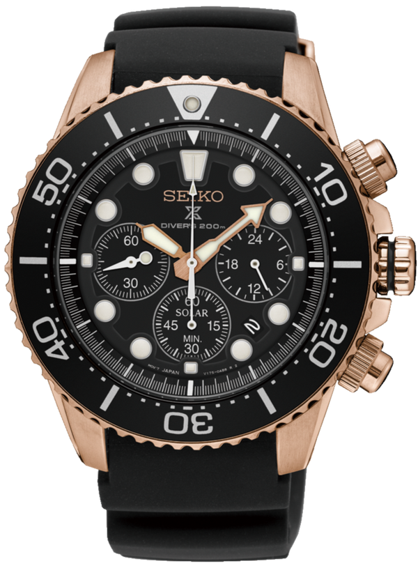 Seiko Prospex Solar Chronograph 200M Scuba Diver Black-Gold