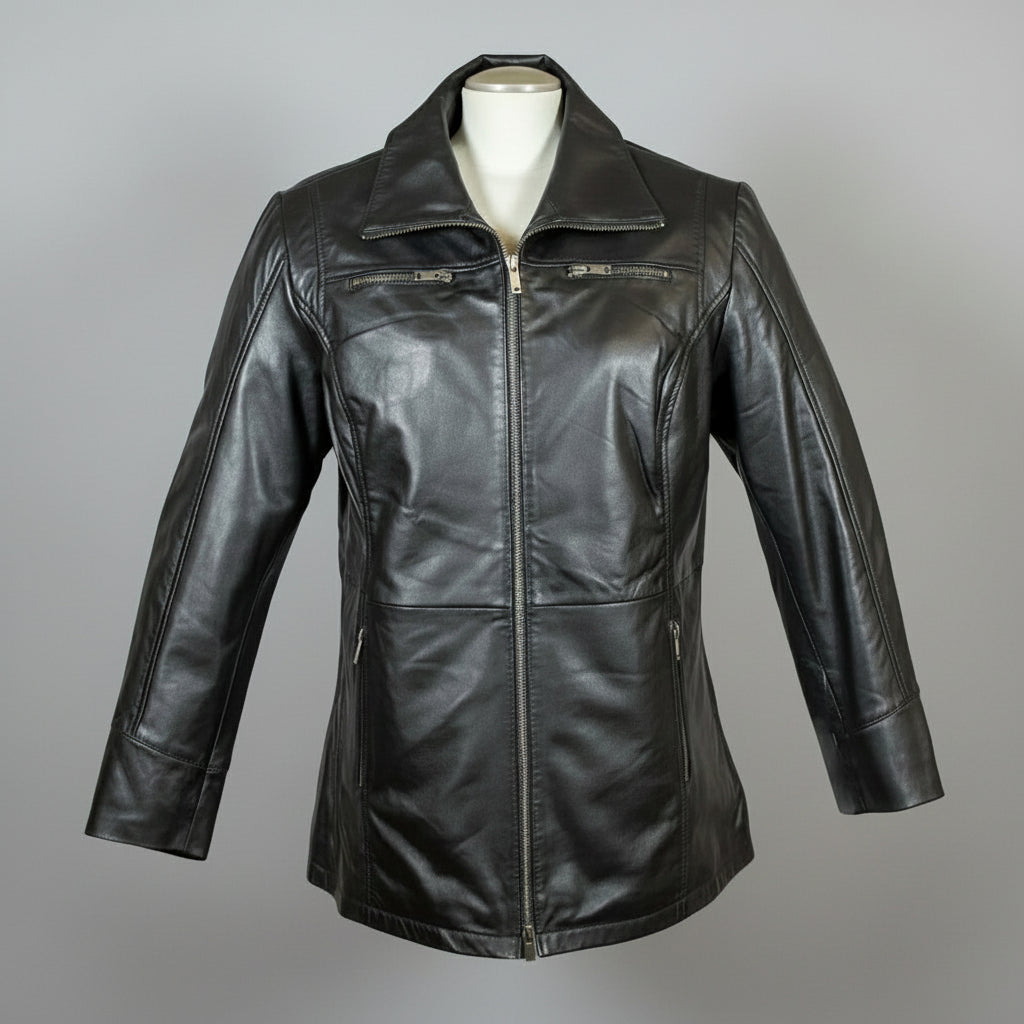 Classic Women's Mid-Length Lamb Leather Jacket - Boutique of Leathers