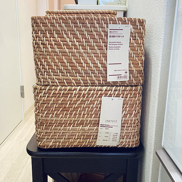 重なるラタン長方形バスケットのおすすめ商品とおしゃれな実例