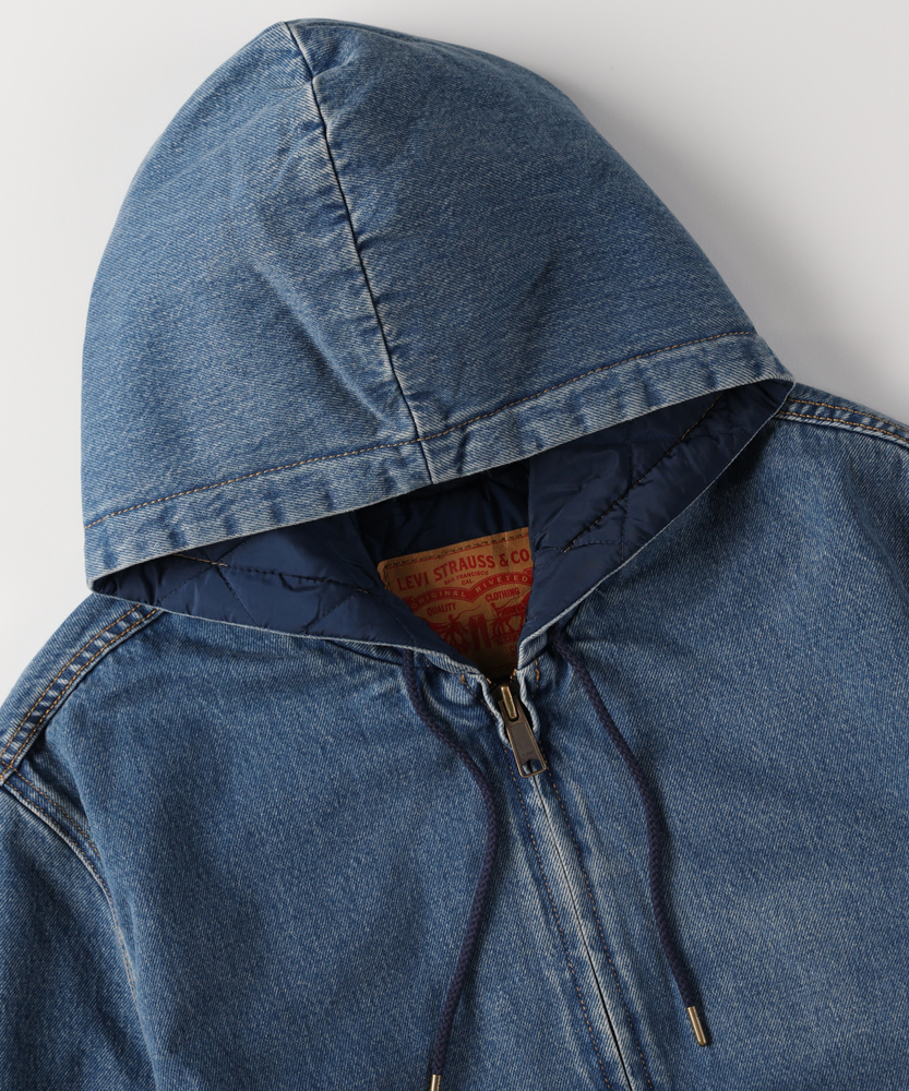 WORKWEAR」デニムフードジャケット(M 中濃加工色): ジャケット