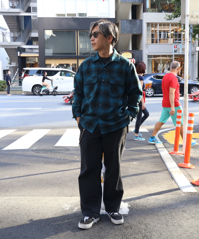 ウールミックスオープンカラーシャツ(S ブラック): トップス｜Right-on