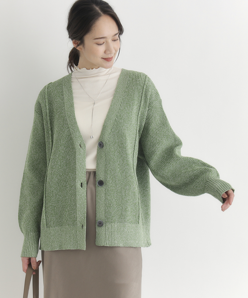 体のラインを拾いにくい】畦編みニットカーディガン(S キナリ