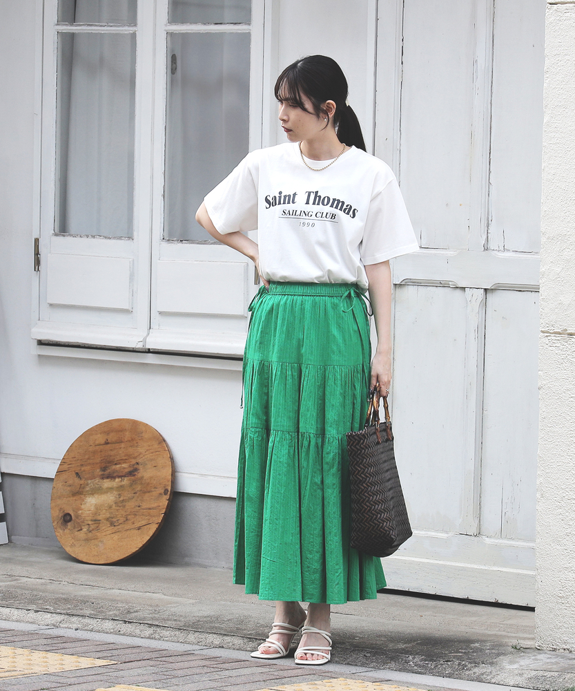 インド刺繍」ティアードスカート(M グリーン): スカート｜Right-on公式