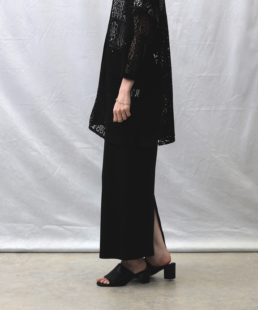 ウエストゴム/プチプラ/スリット入り】リブタイトスカート(M ブラック