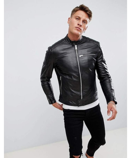 REPLAY（リプレイ）の「Replay leather biker jacket in black