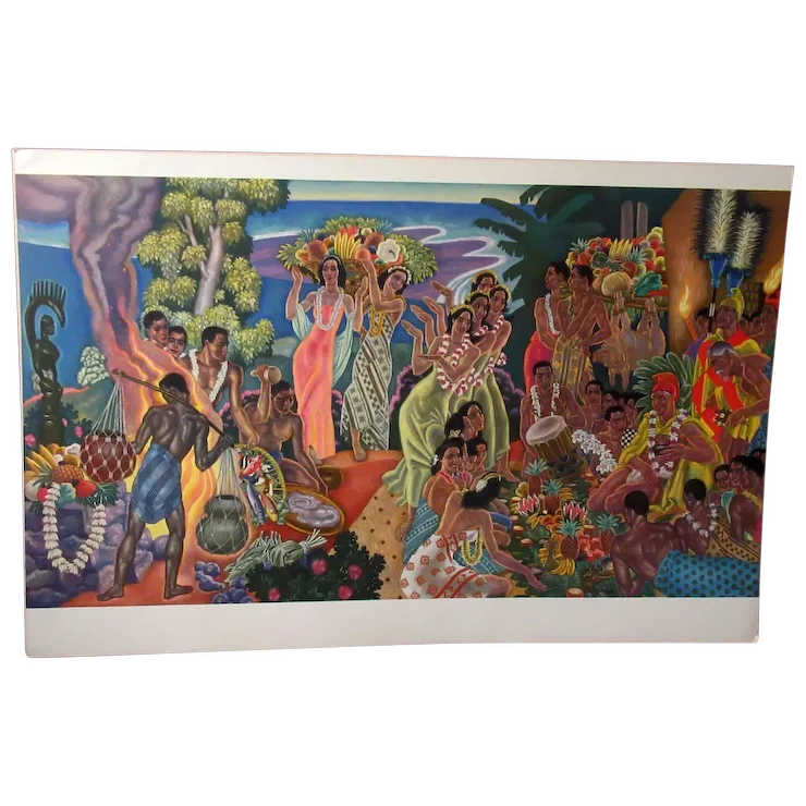 1949 Vintage Matson Lines Menu Cover Artwork Print with Colorful