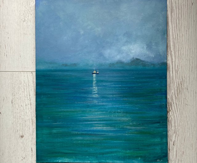 ロシア 船の絵画オリジナル、キャンバスに油彩、夜の絵画、船の壁の