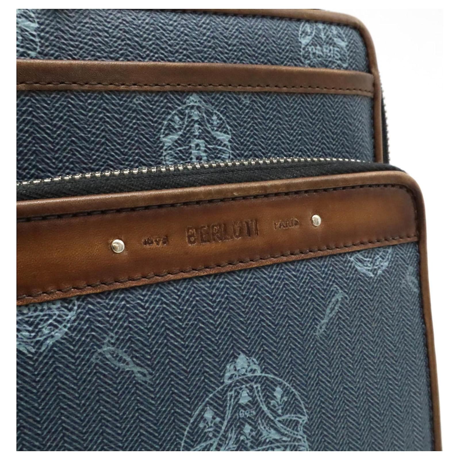 Berluti Miles PM Shoulder Bag Brown Blue Leather Plastic ref