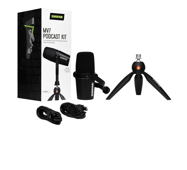 Shure MV7-K w/ Manfrotto PIXI Mini Tripod Stand | Northeast Music