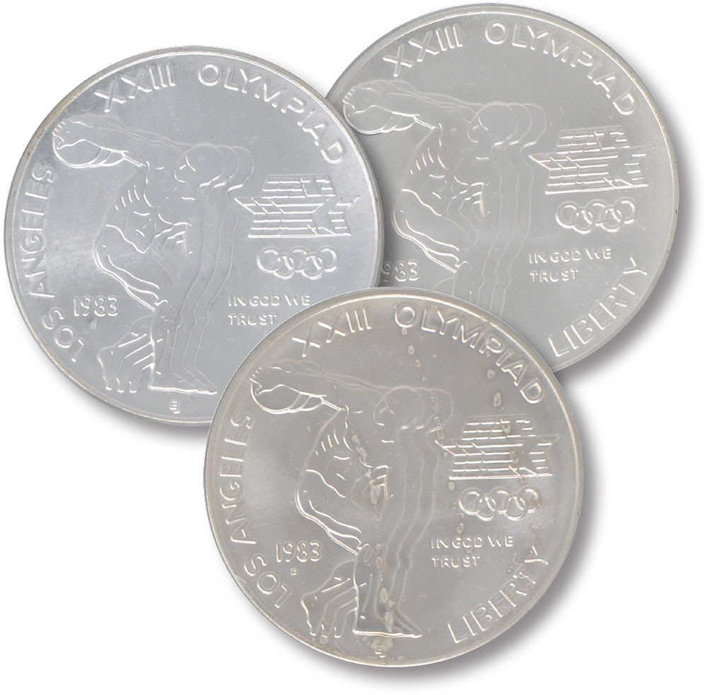 M12006 - 1983 Olympic Silver Dollars from 3 mints, Uncirculated