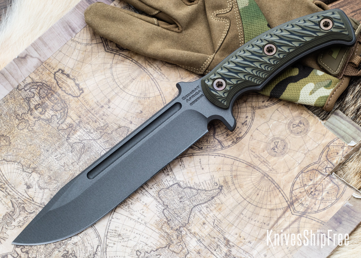 RMJ Tactical: Combat Africa - Textured Dirty Olive G-10 - 80CrV2