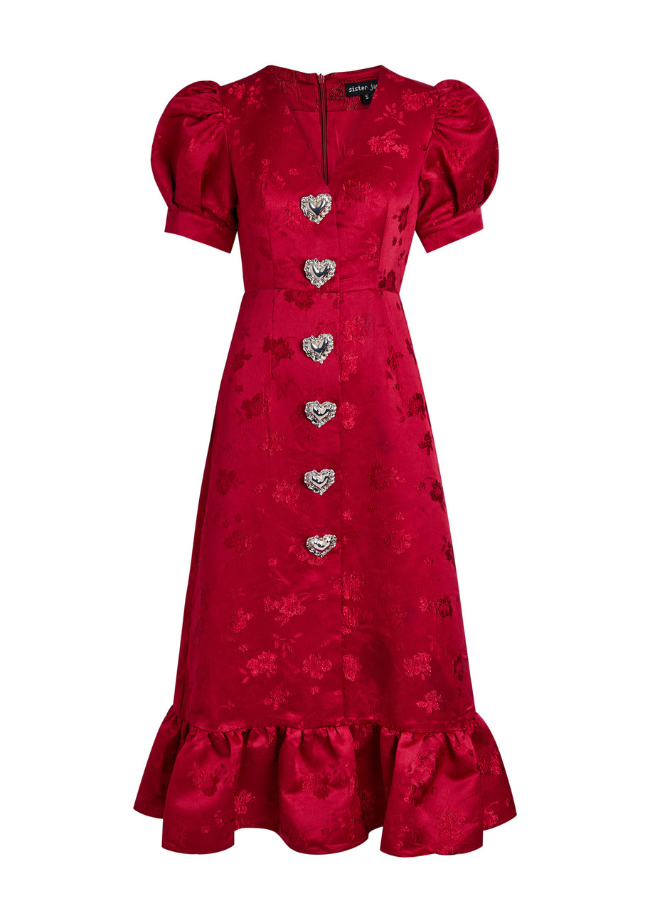 SISTER JANE Carnival Hearts floral-jacquard cloqué midi dress