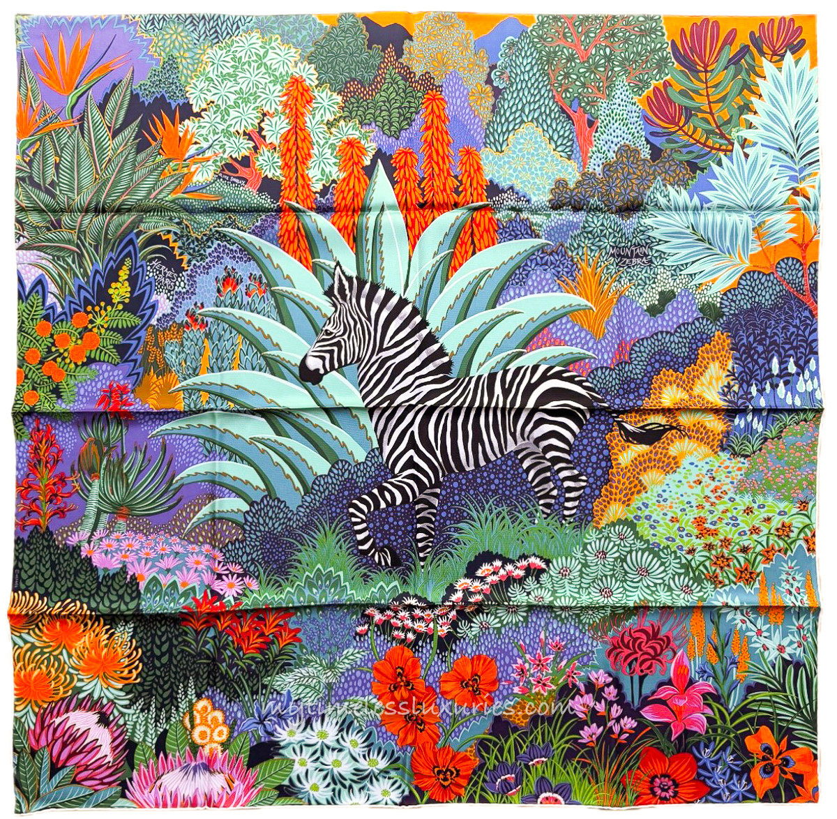 HERMES 'Mountain Zebra' by Alice Shirley Silk Twill 90 Scarf *New