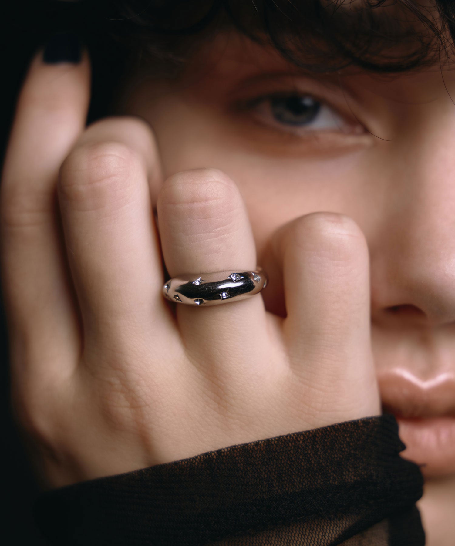 シルバー]セグメントストーンリング