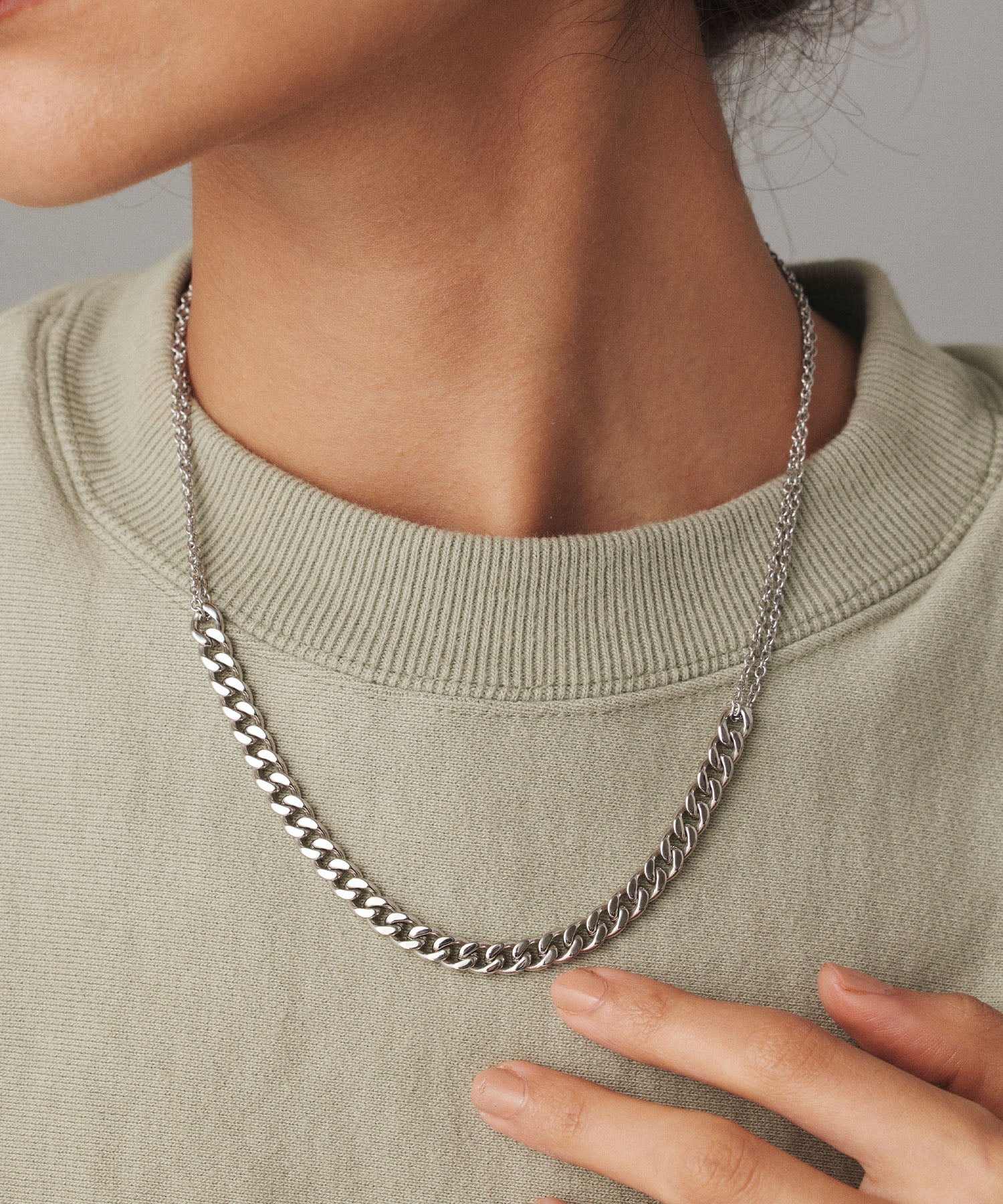 シルバー]ダブルチェーンネックレス