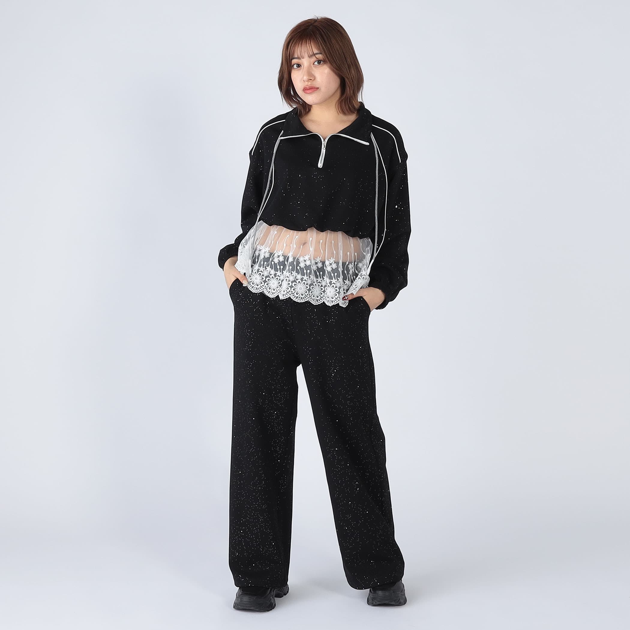 セットアップ レースドッキングハーフジップパーカー＆パンツSET