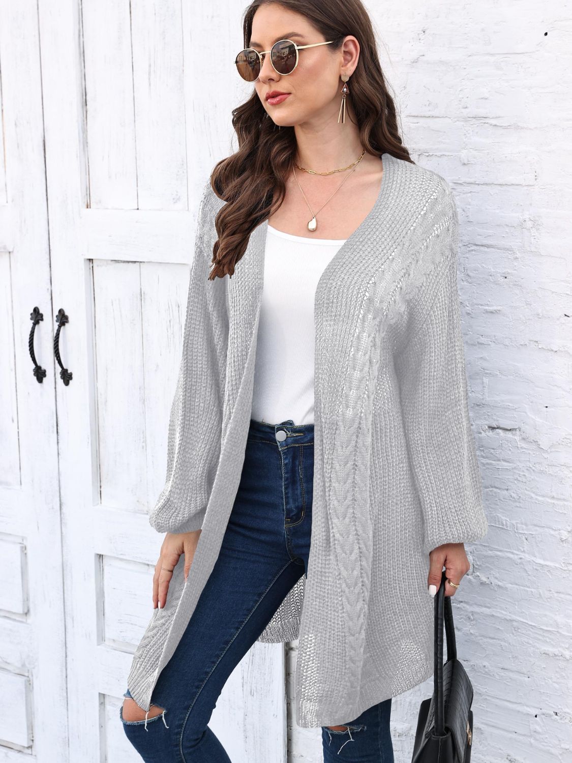 Cable-Knit Open Front Long Sleeve Cardigan – Charming Charlie