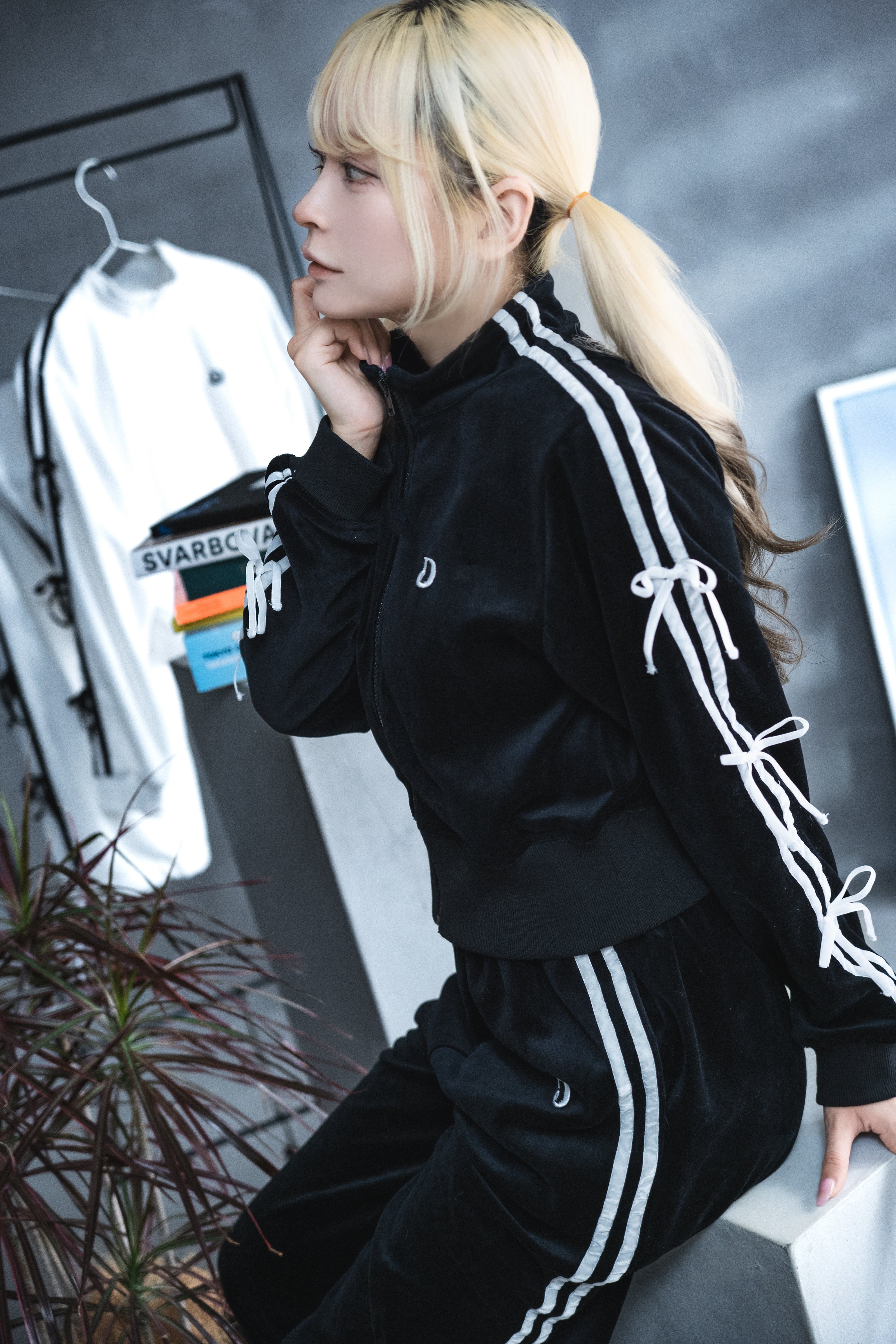 ベルベットリボンジャージ ブラック