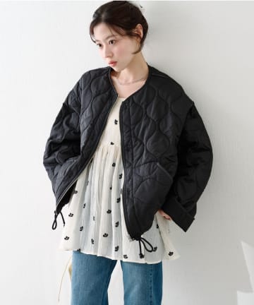 袖取り外し可/無地&花柄】コーデュロイ中綿ミドルジャケット | Kastane