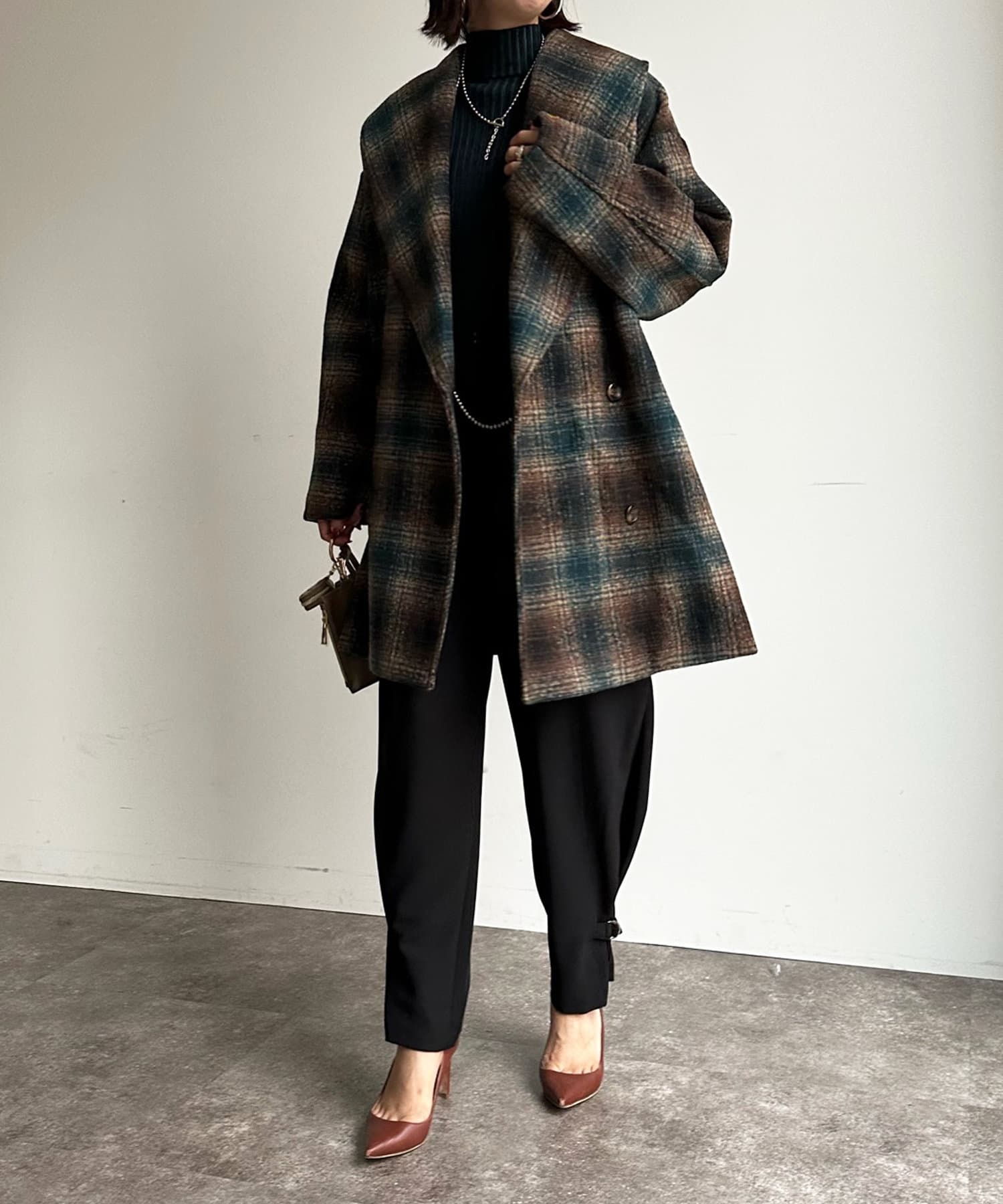 WEB限定】チェック柄ショールカラーミドル丈コート | DOUDOU(ドゥドゥ