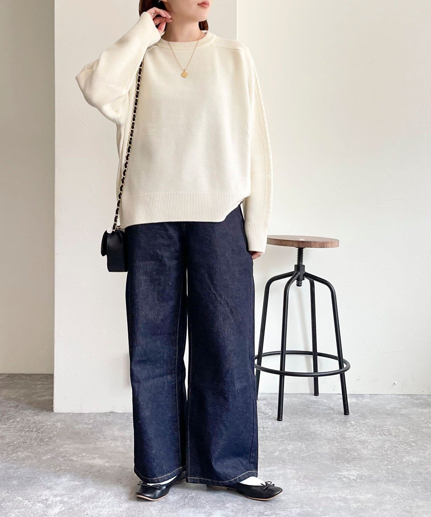 カシミヤ混ケーブル柄ラインニットプルオーバー | FREDY & GLOSTER