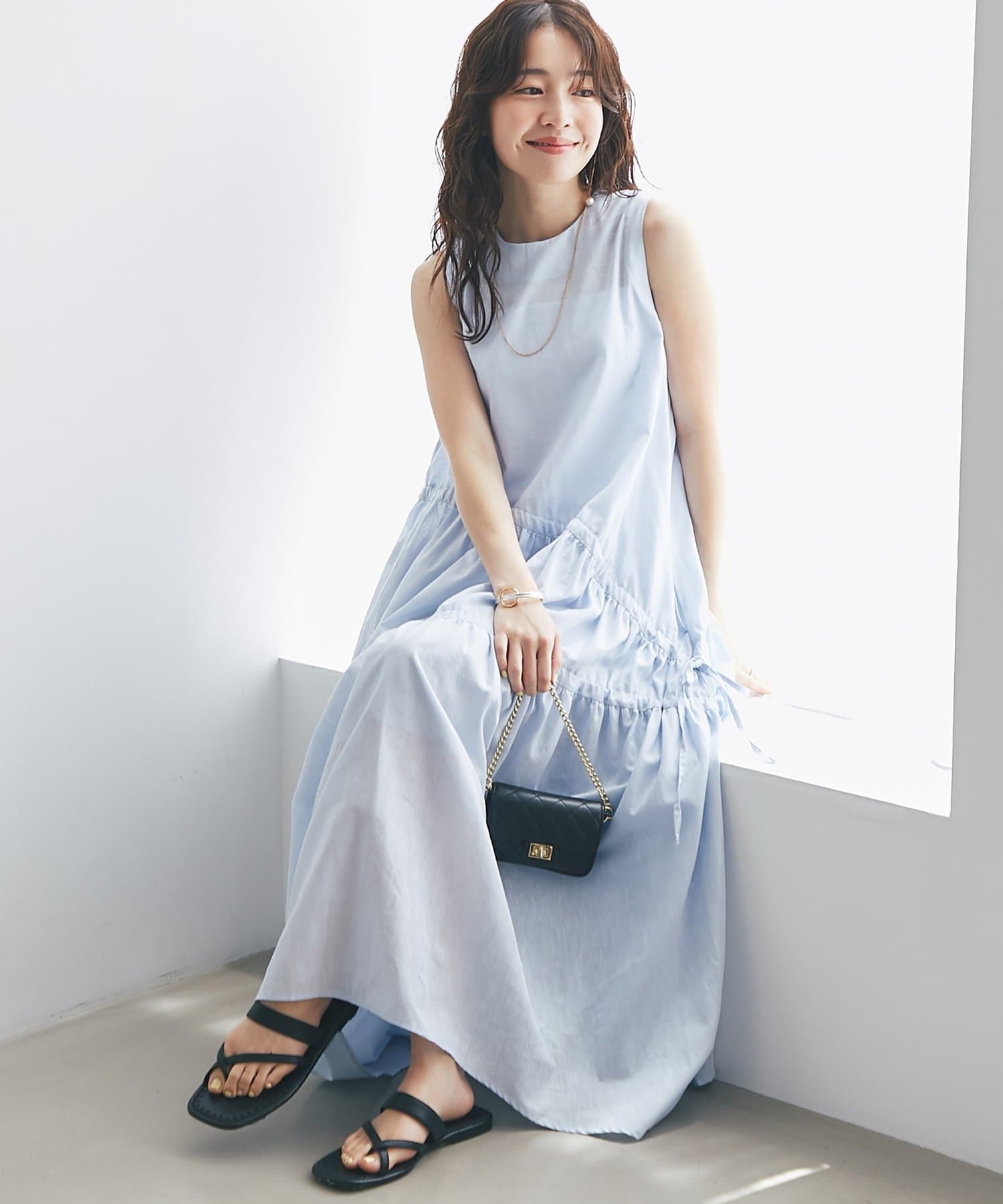 最強愛されワンピ】アシンメトリーリボンリネンミックスワンピース