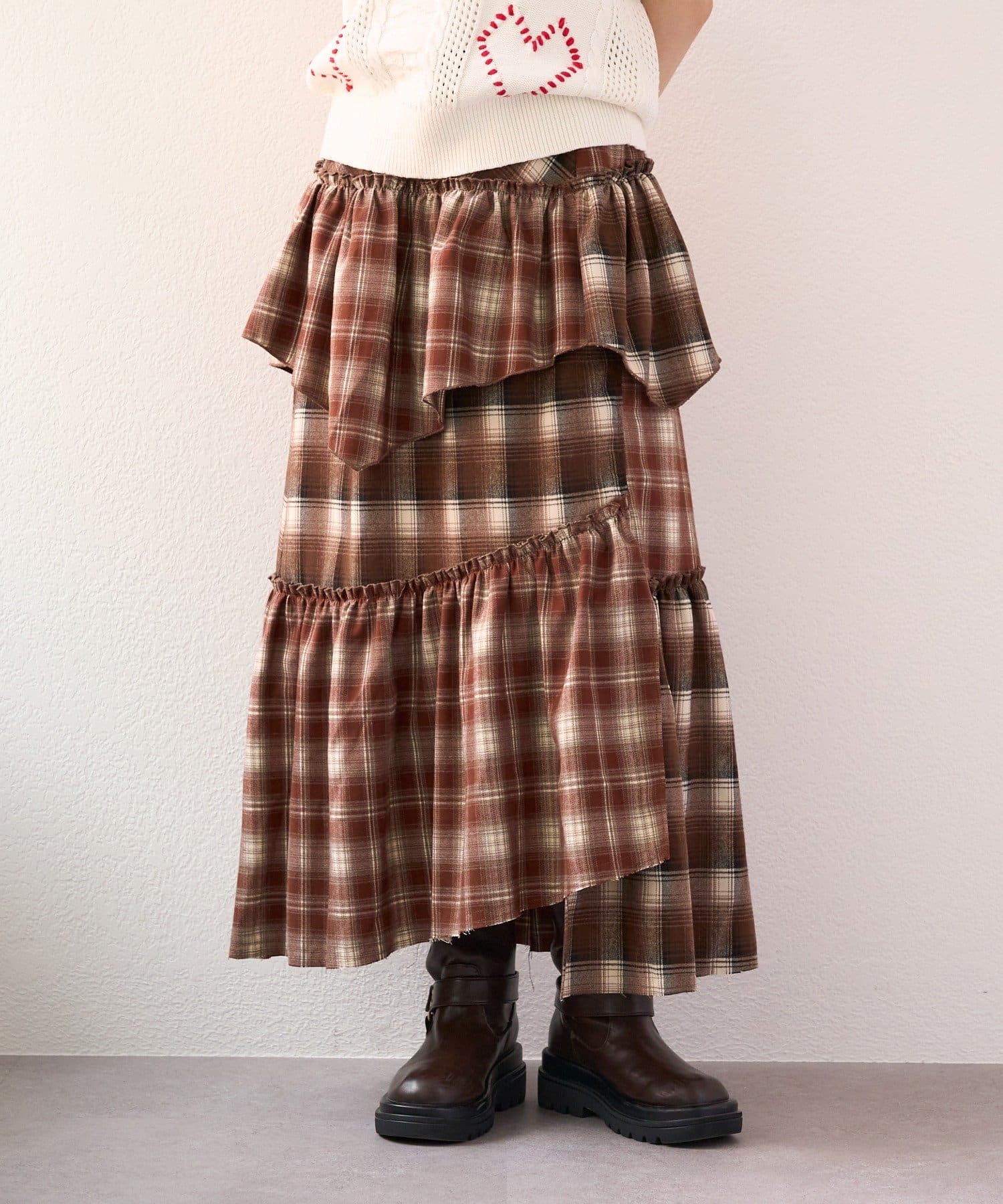 25AW】リメイクチェックティアードスカート | w closet(ダブル