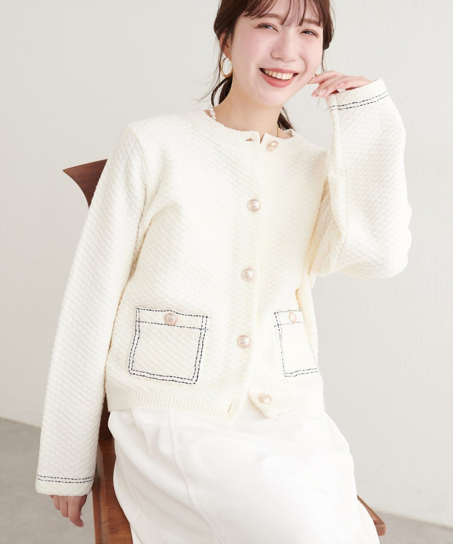 natural couture】配色ステッチ入りニットジャケット | NICE CLAUP