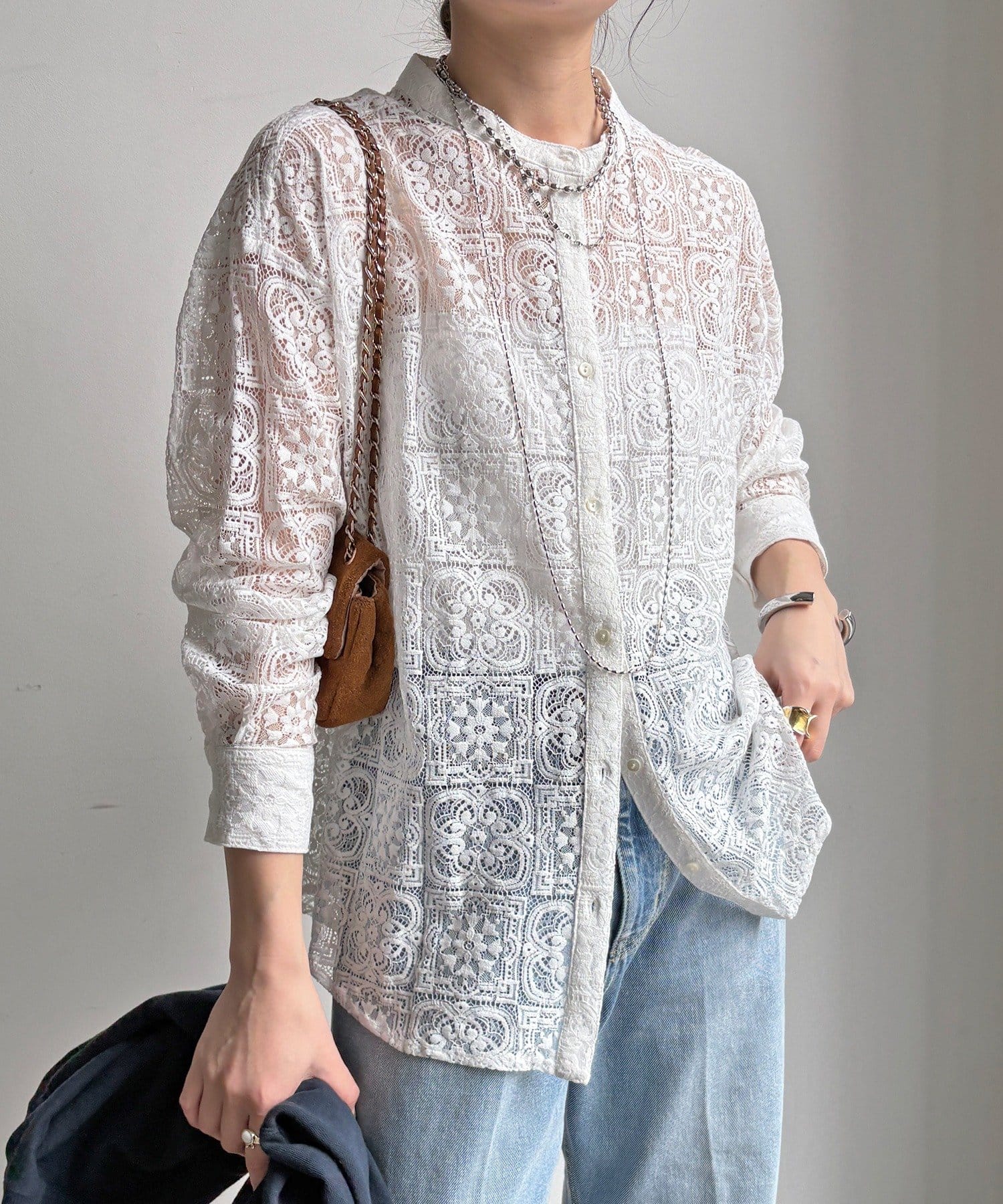 WEB限定】パネルレースバンドカラーシャツ | DOUDOU(ドゥドゥ