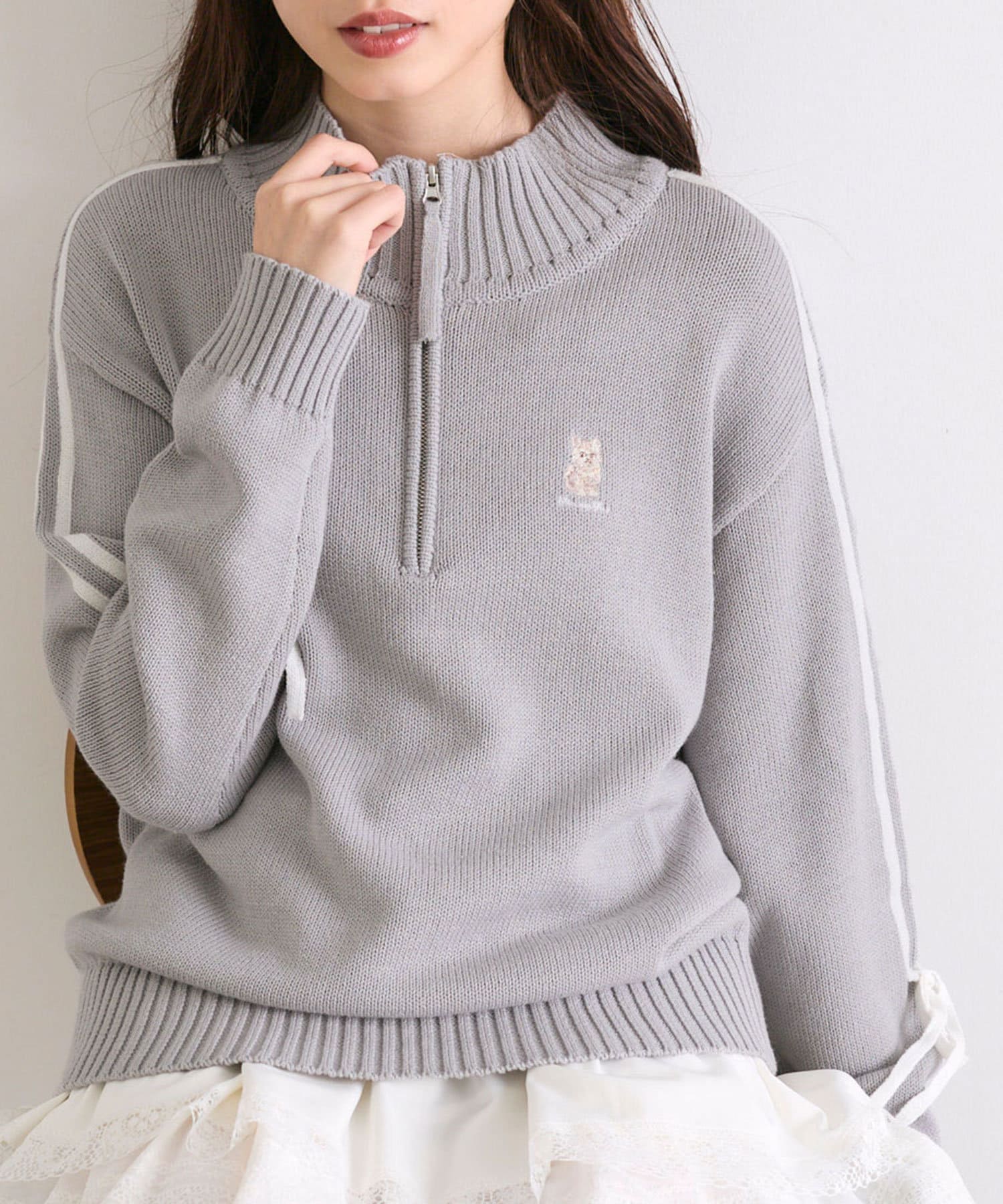 ネコ刺繍ハーフZIPニット | OLIVE des OLIVE(オリーブ デ オリーブ