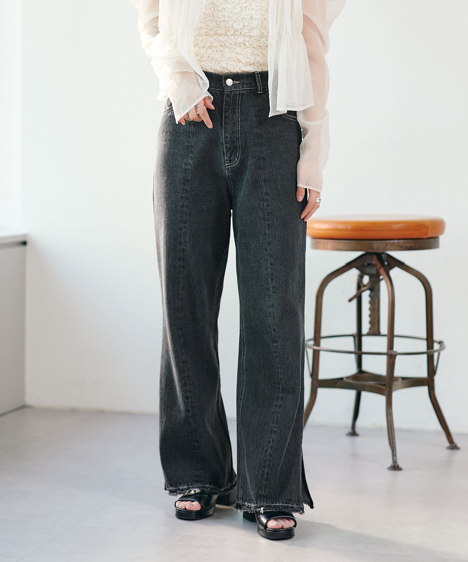 低身長サイズ/2サイズ展開】ウォッシュドストレートデニムパンツ