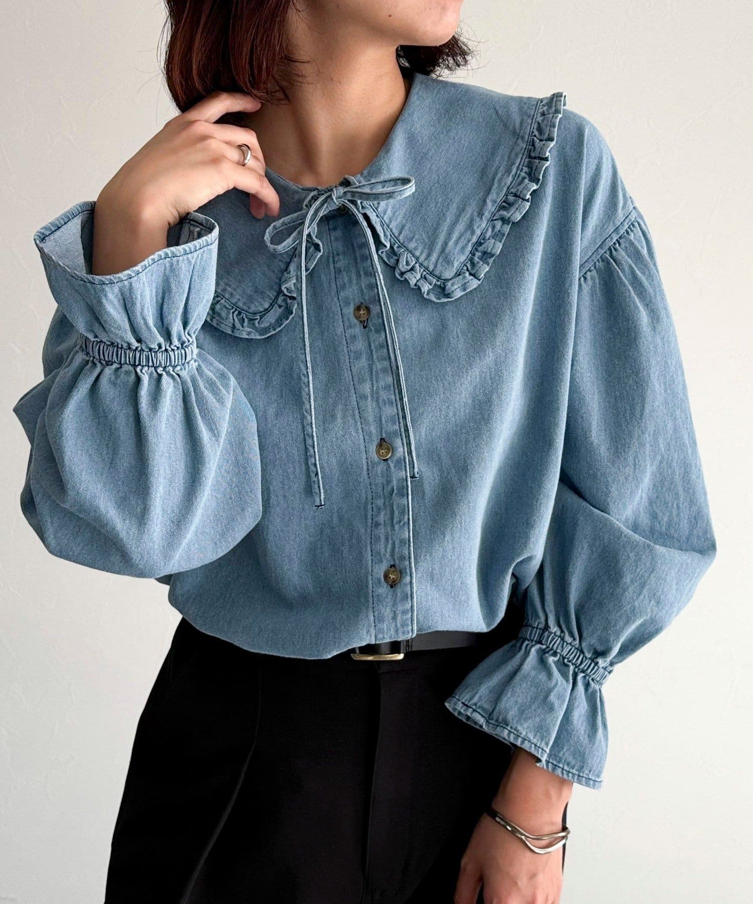 デニムフリルステンカラーシャツ | FREDY & GLOSTER(フレディ アンド