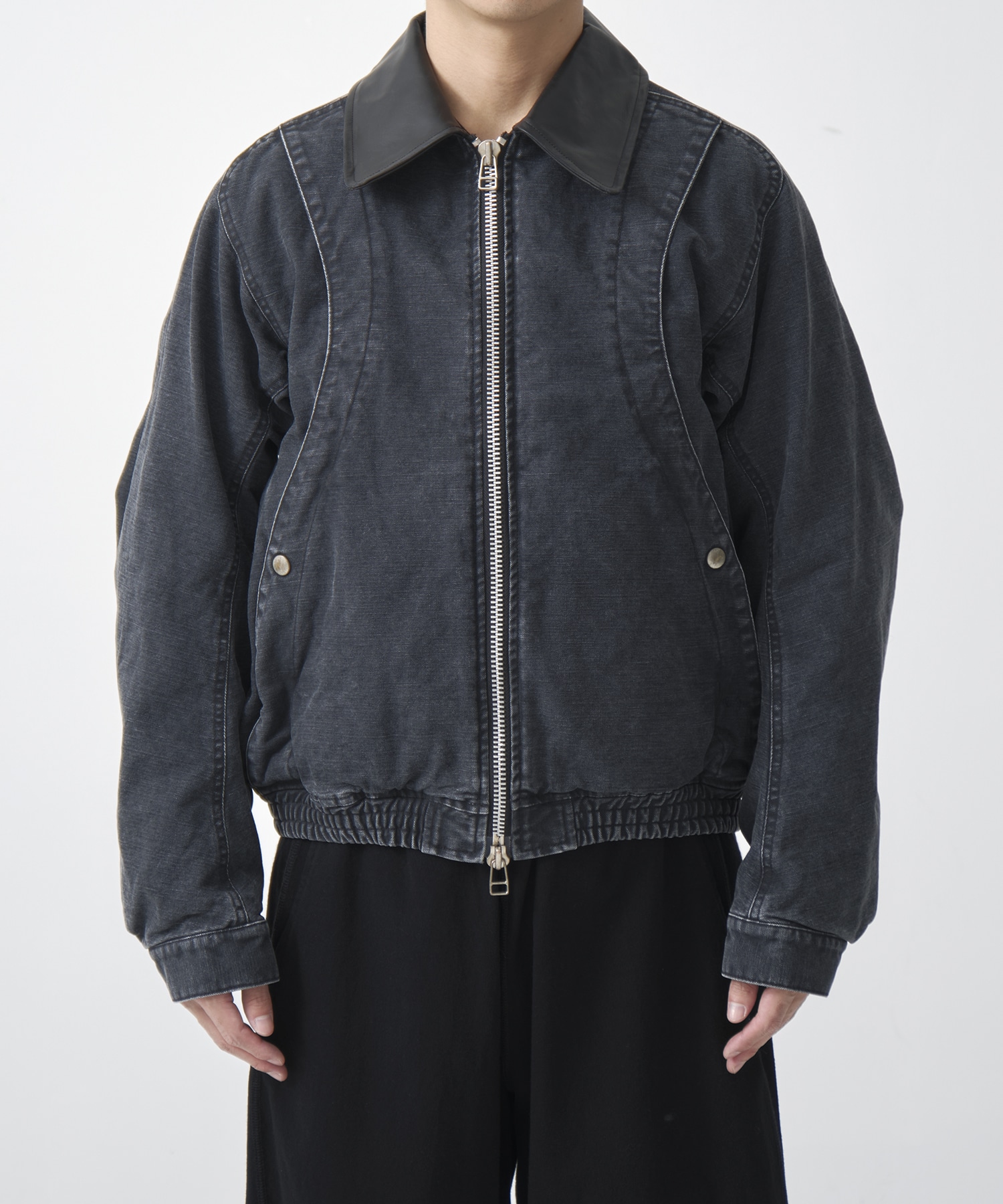 別注 Leather collar utility jacket(1 BLACK): NVRFRGT: MENS｜CONZ