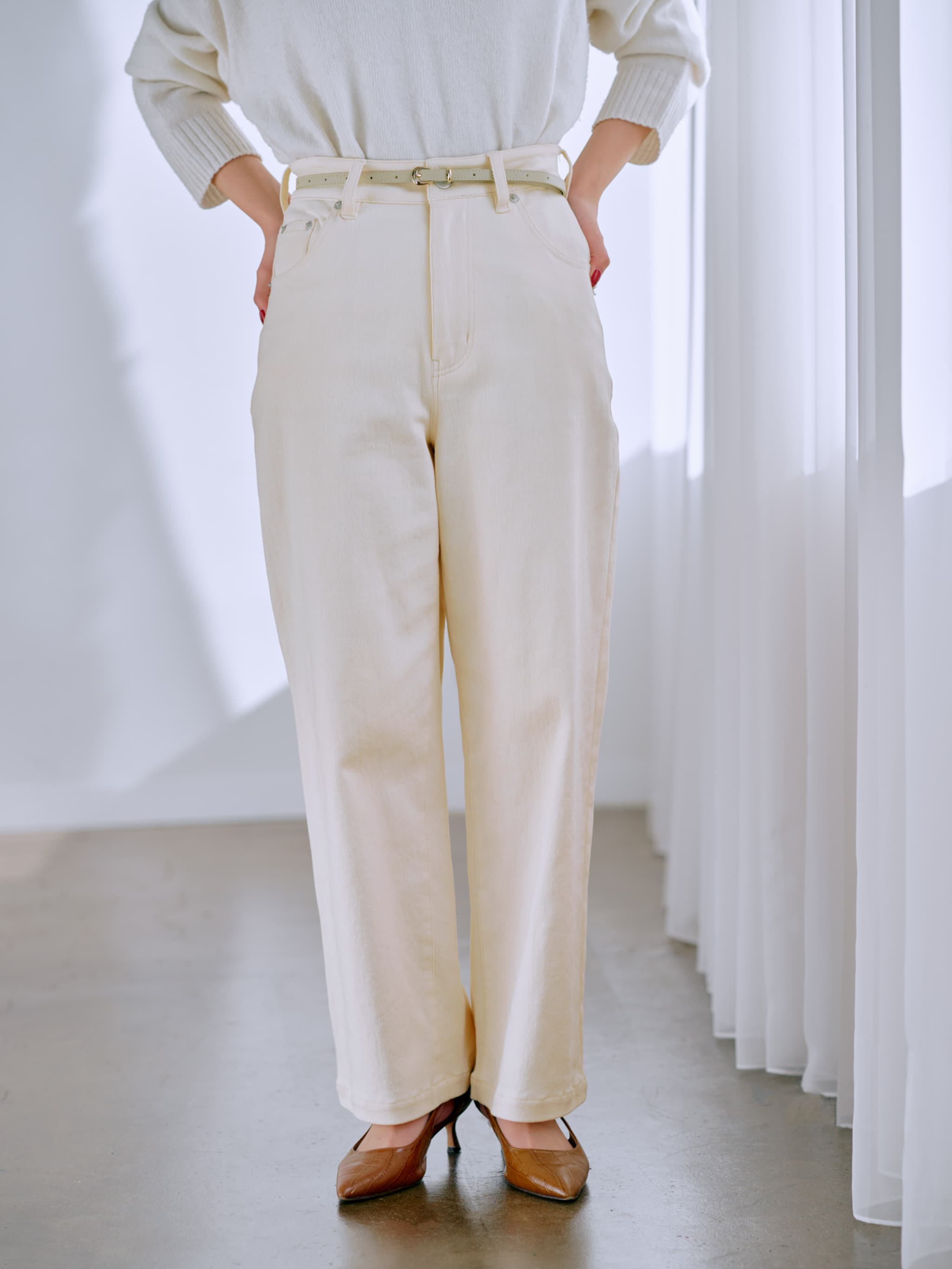 COHINA DENIM カラーセミワイドストレート-short & regular | 小柄・低