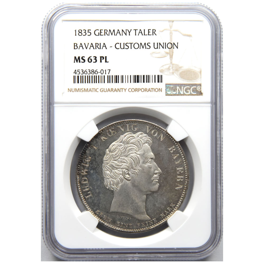 ドイツ 1835 ルードヴィヒ1世 ターラー 銀貨 NGC MS 63 PL バーデン